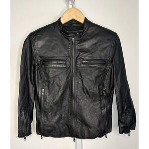 R13 Racer Lambskin Leather Moto Jacket Italy Zip Black SZ L Cropped Women's